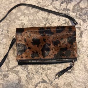 Faux leather and cow fur satchel